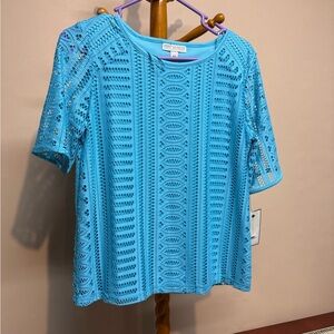 Women’s Dana Buchman Crochet Lace Short Sleeve Top - Turquoise Size Petite Small